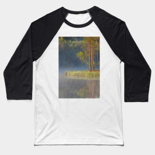 Forest reflecting to small lake at summer morning Baseball T-Shirt